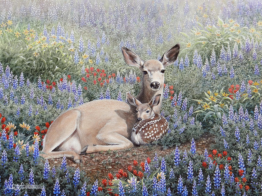 Deer Painting - Flower Bed by Mike Stinnett