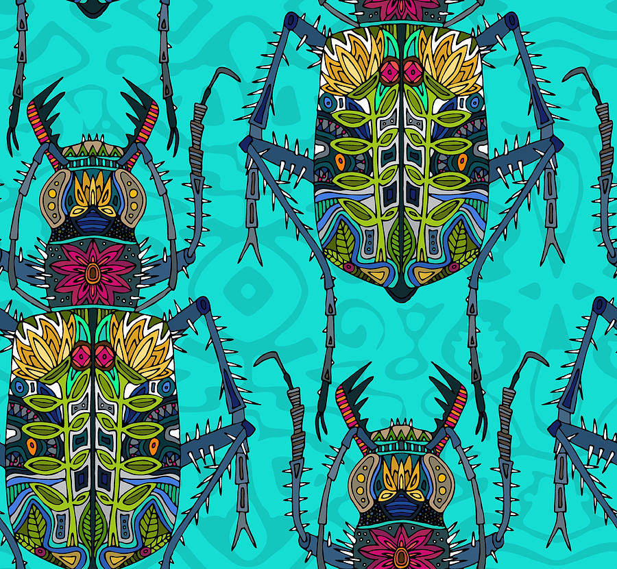 Flower Beetle Turquoise Drawing by MGL Meiklejohn Graphics Licensing