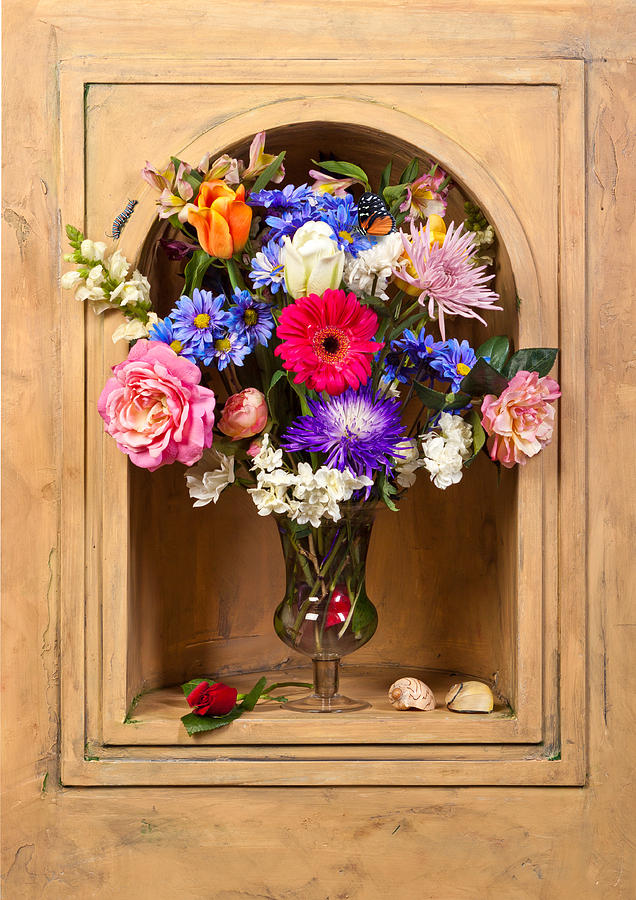 Flower Bouquet on Closed Niche Photograph by Levin Rodriguez