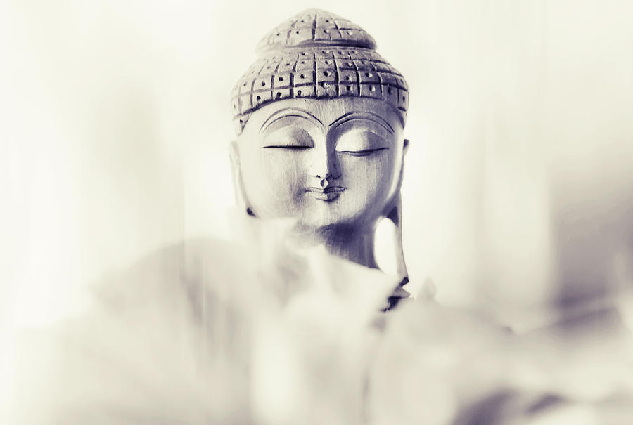 Flower Buddha. Monochrome Photograph by Jenny Rainbow