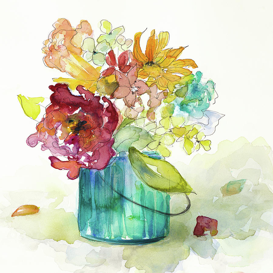 Flowers Still Life Painting - Flower Burst In Vase II by Lanie Loreth