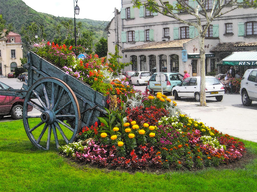 Flower Cart in Sisteron France Digital Art by David Blank