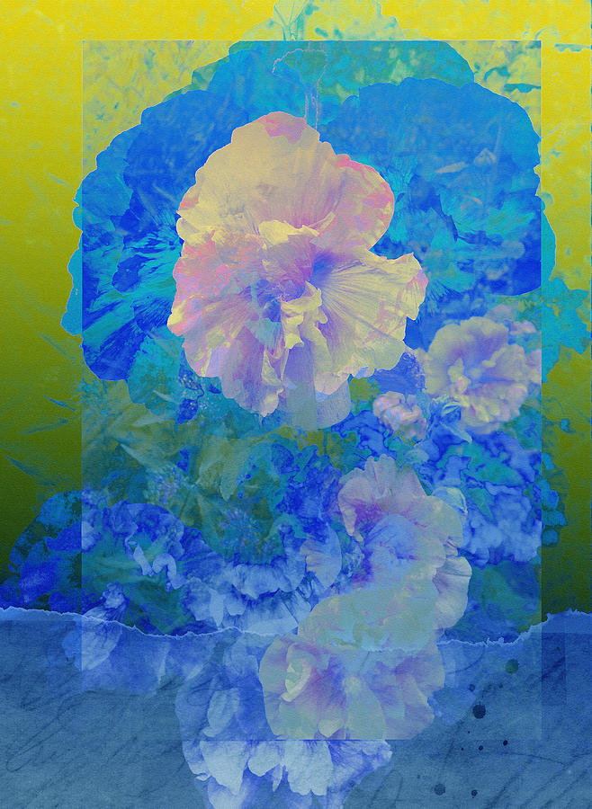 Flower Collage in Blue and Green Digital Art by Ann Powell