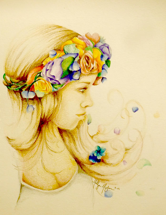 CRMla: Long Hair Girl With Flower Crown Drawing