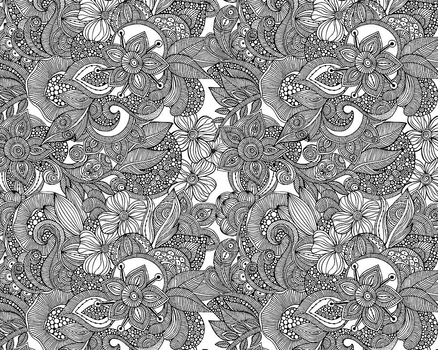 Black And White Drawing - Flower Doodles by MGL Meiklejohn Graphics Licensing