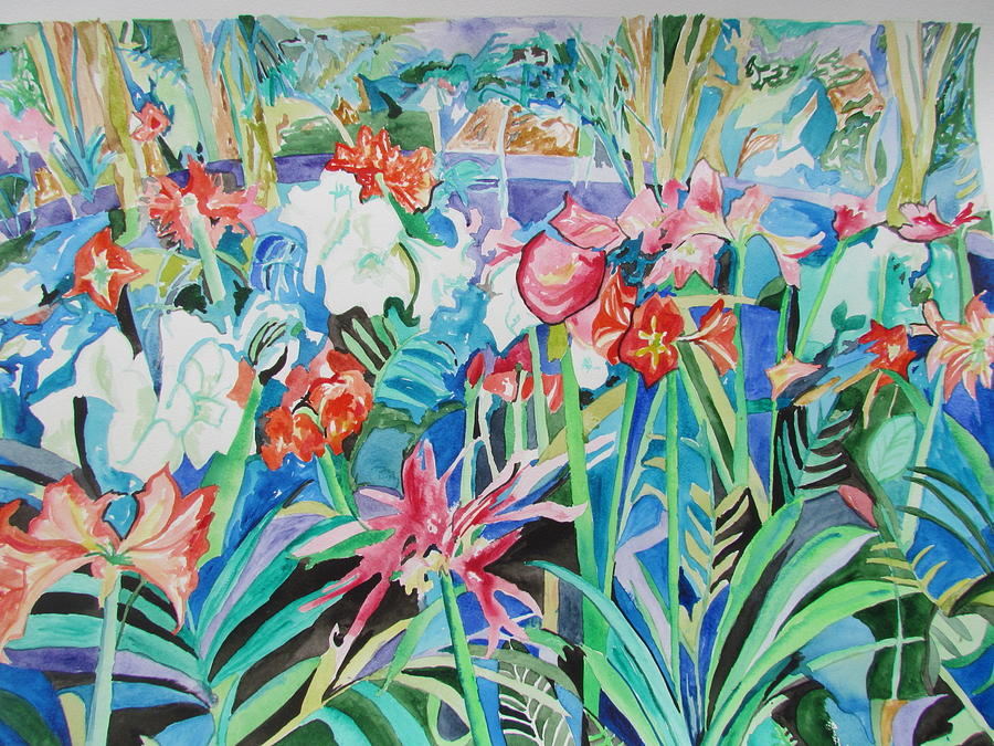 Summer Painting - Flower Festival in Blue by Esther Newman-Cohen