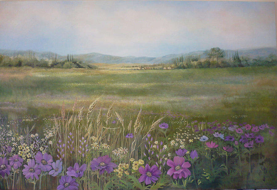 Flower Field Painting by Caroline Philp
