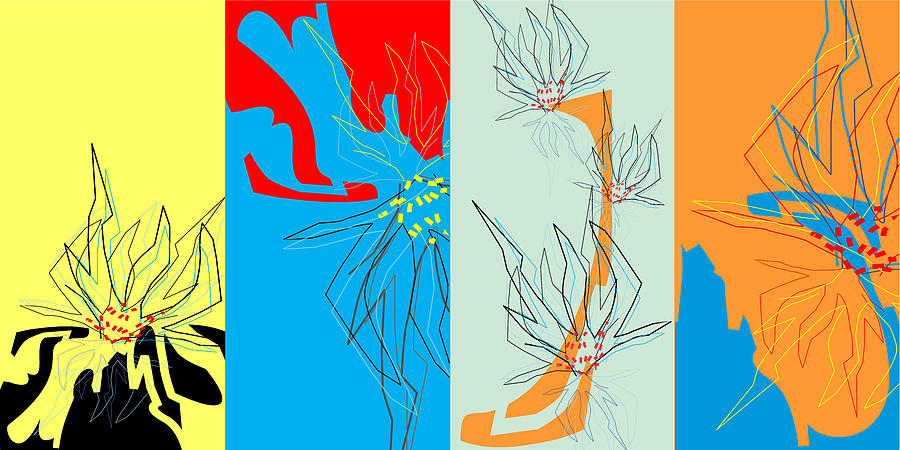 Abstract Digital Art - Flower Forms I 4 Combination by Joel I Rabina