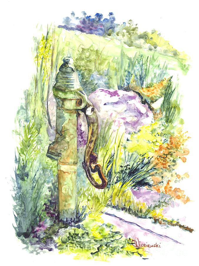 Flower Garden Hand Pump Painting by Carol Wisniewski