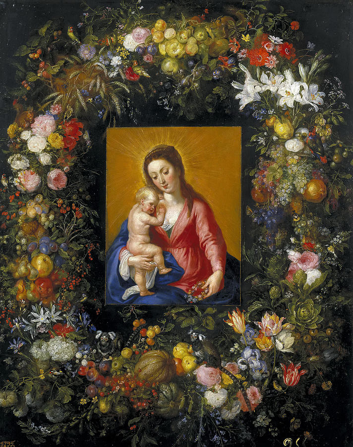 Flower Garland Around the Virgin and Child Painting by Jan Brueghel the Elder
