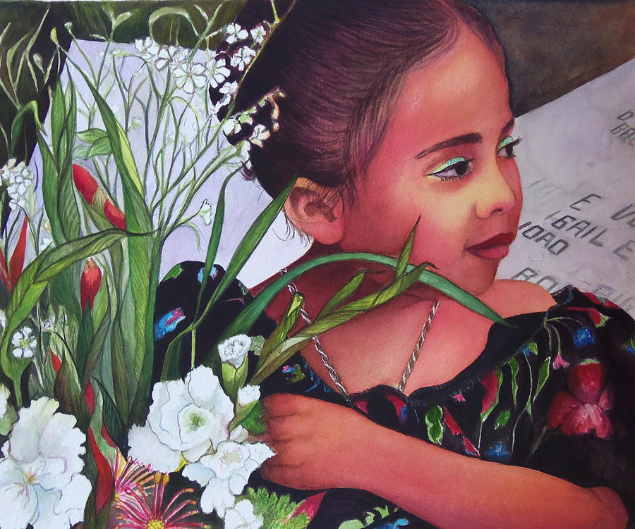 San Miguel De Allende Painting - Flower Girl on Dia de Los Muertos by Susan Santiago