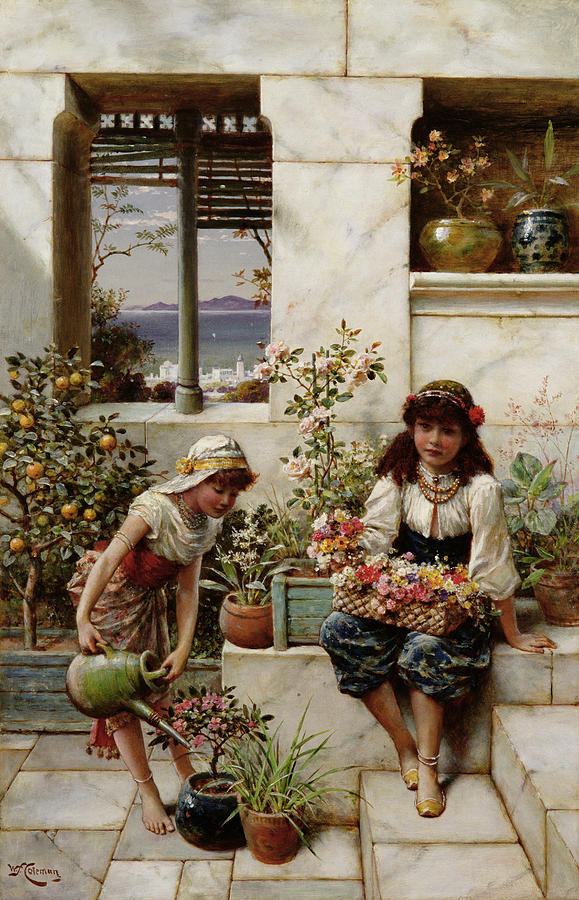 Garden Painting - Flower Girls by William Stephen Coleman