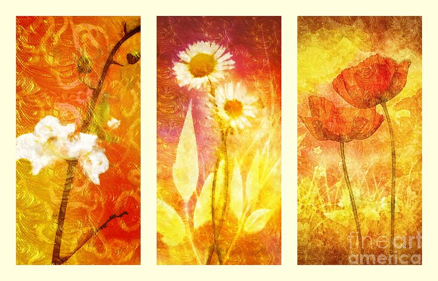 Flower Love Triptic Painting by Mo T