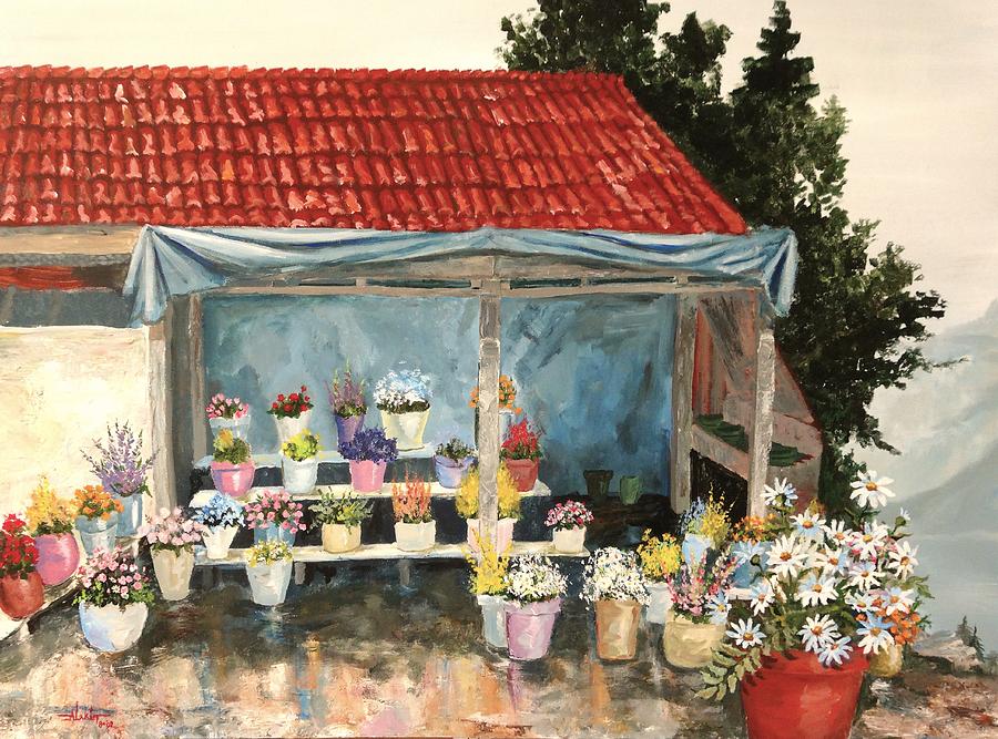 Flower Market Painting by Alan Lakin