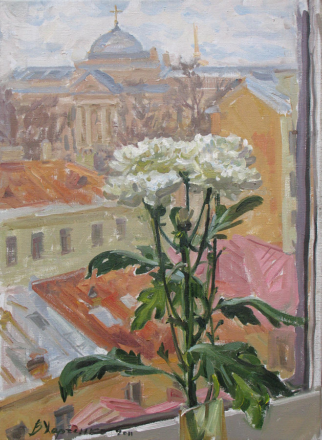 Flower on the penthouse Painting by Victoria Kharchenko