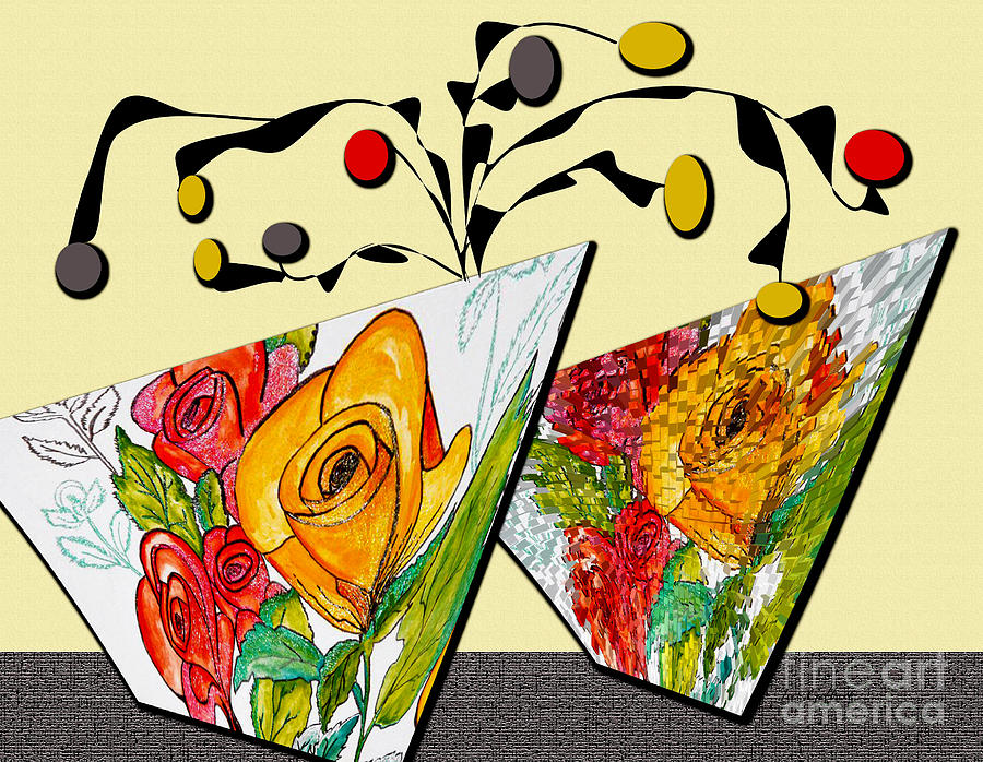 Flower Pots Painting by Iris Gelbart