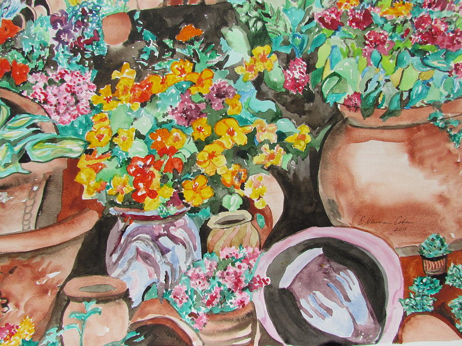 Flower Pots  - The Collection Painting by Esther Newman-Cohen