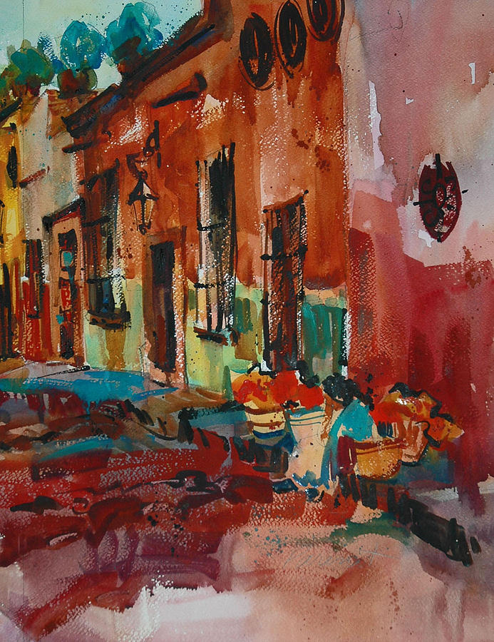 Mexico Painting - Flower Seller on Quadrante by Roger Parent