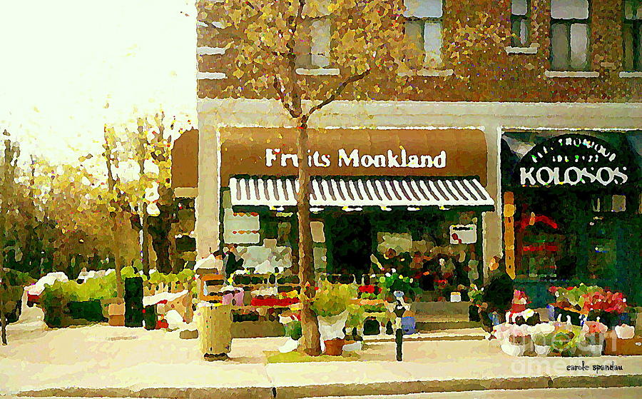 Vintage Sign Painting - Flower Shop Paintings Autumn Scenes  Monkland Village West End Montreal Art Carole Spandau by Carole Spandau