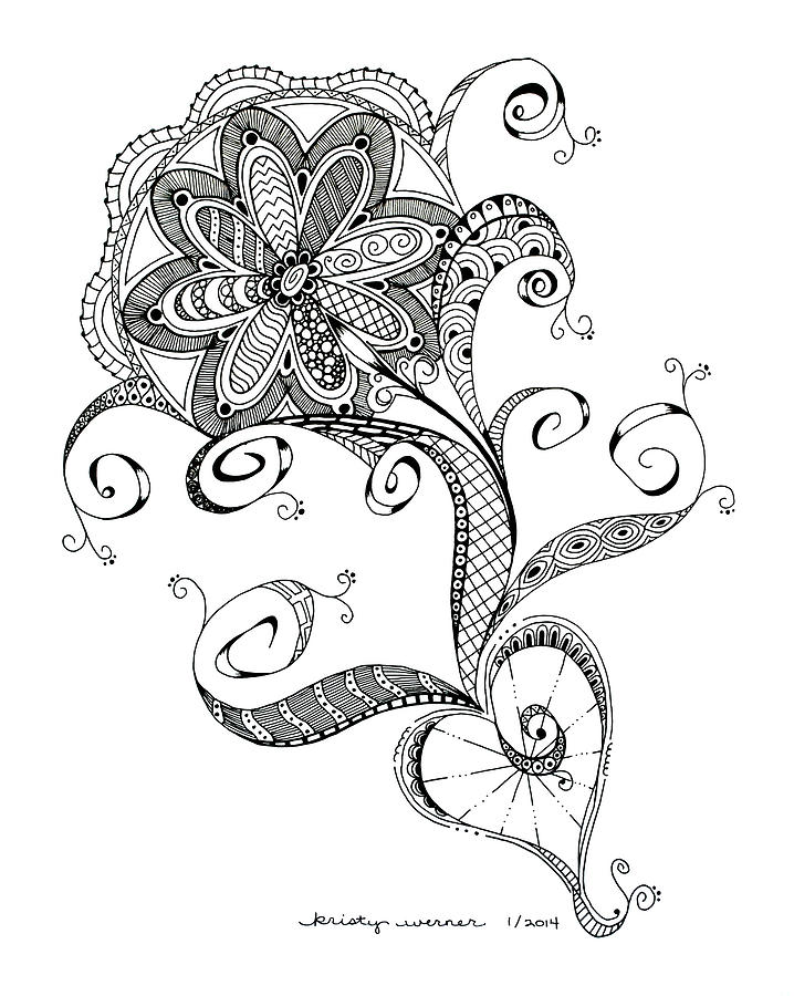 Flower Tangle Drawing by Kristy Werner - Pixels