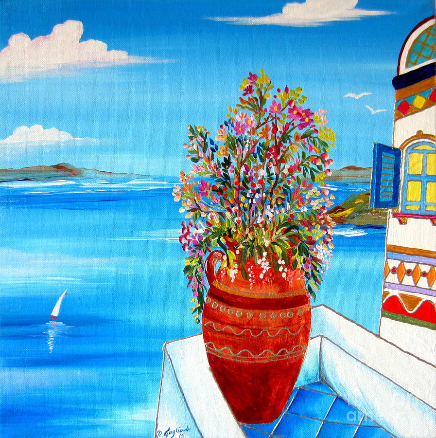 Flower Vase in Santorini Painting by Roberto Gagliardi