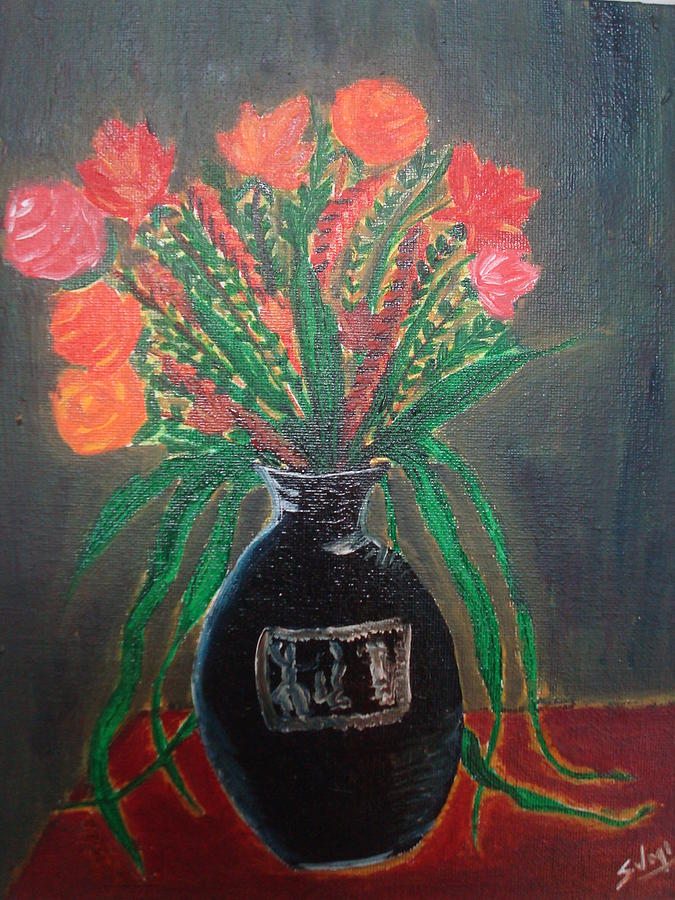 Flowers Still Life Painting - Flower vase by Sumitha Baluchamy
