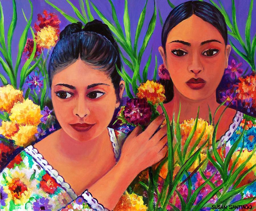 Flower Vendors - Day of the Dead Painting by Susan Santiago