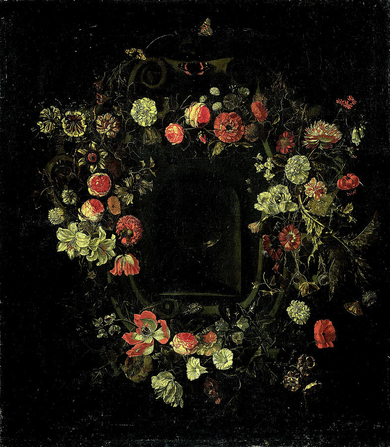 Niche Drawing - Flower Wreath Surrounding A Niche, A Flower Piece by Litz Collection
