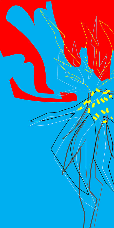 Abstract Digital Art - Flowering Forms Red and Blue by Joel I Rabina