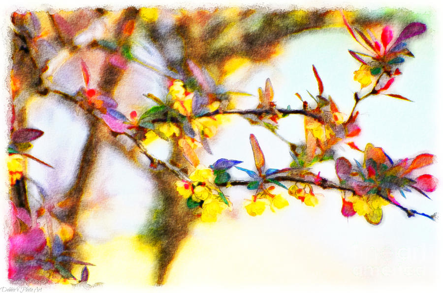 Nature Photograph - Flowering Shrub - Japanese Barberrie - Digital Paint II  by Debbie Portwood