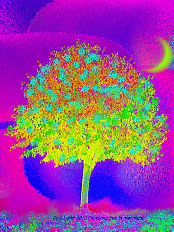 Flowering tree in moonlight Digital Art by Dr Loifer Vladimir