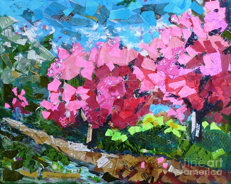 Flowering trees collage Painting by Saga Sabin