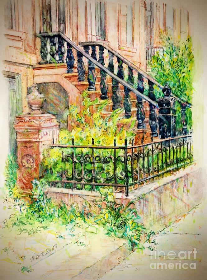Flowers and Balustrade Ninth Street Painting by Nancy Wait