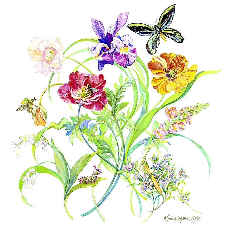 Flowers And Butterfly Painting by Kimberly McSparran