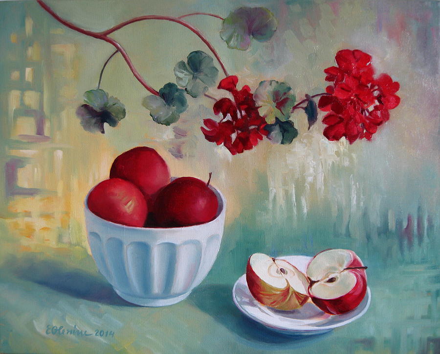 Apple Painting - Flowers and fruits by Elena Oleniuc