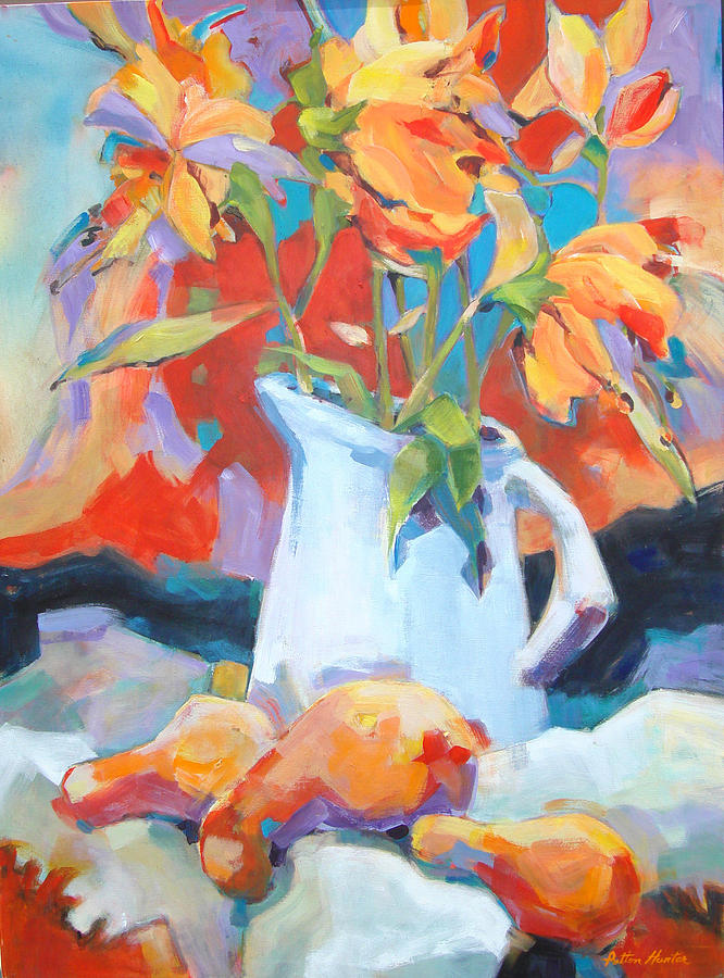 Red Painting - Flowers and Gourds by Patton Hunter Red Painting - Flowers and Gourds by Patton Hunter