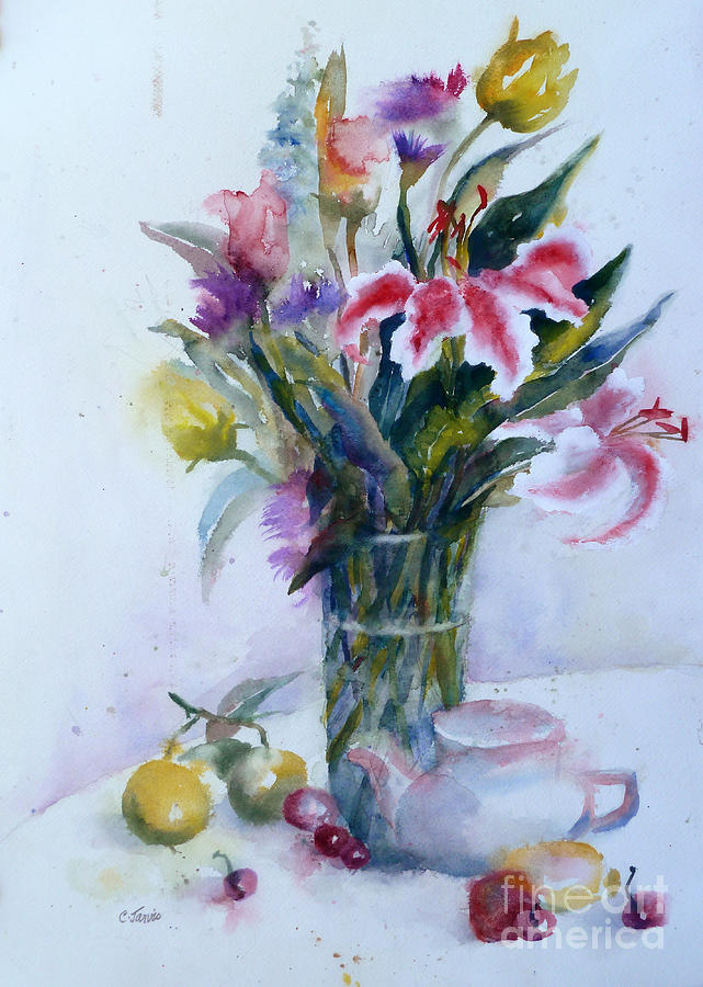 Flowers and Teapot Painting by Carolyn Jarvis - Fine Art America