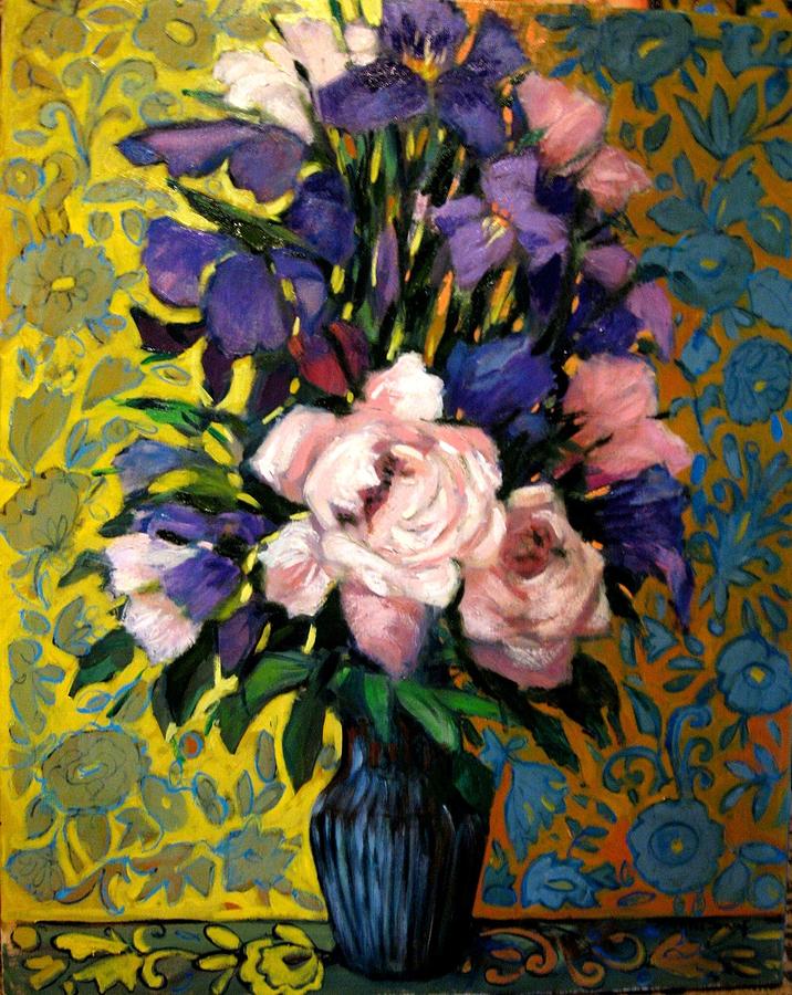 Flowers Painting - Flowers and wallpaper by Marilene Sawaf Flowers Painting - Flowers and wallpaper by Marilene Sawaf