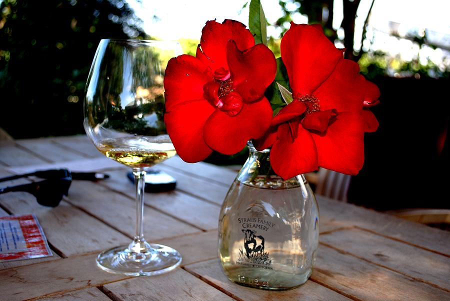 Wine Photograph - Flowers and White Wine in Caneros by Ron Bartels Wine Photograph - Flowers and White Wine in Caneros by Ron Bartels