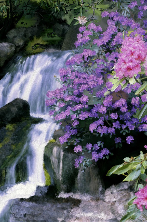 Flowers by the Waterfalls Painting by Bruce Nutting