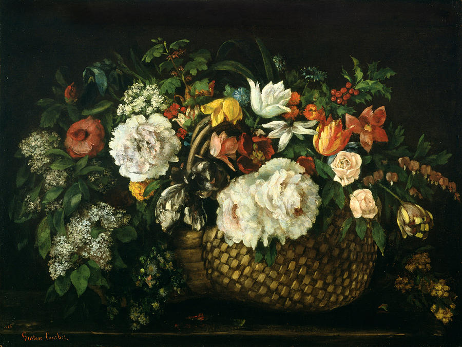 Gustave Courbet  Painting - Flowers In A Basket, 1863 by Gustave Courbet