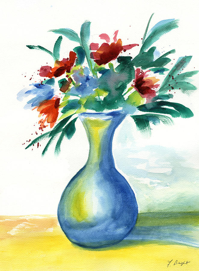Flowers in a Blue Vase Painting by Frank Bright