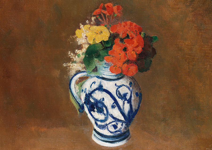 Still Life Painting - Flowers in a Blue Vase by Odilon Redon