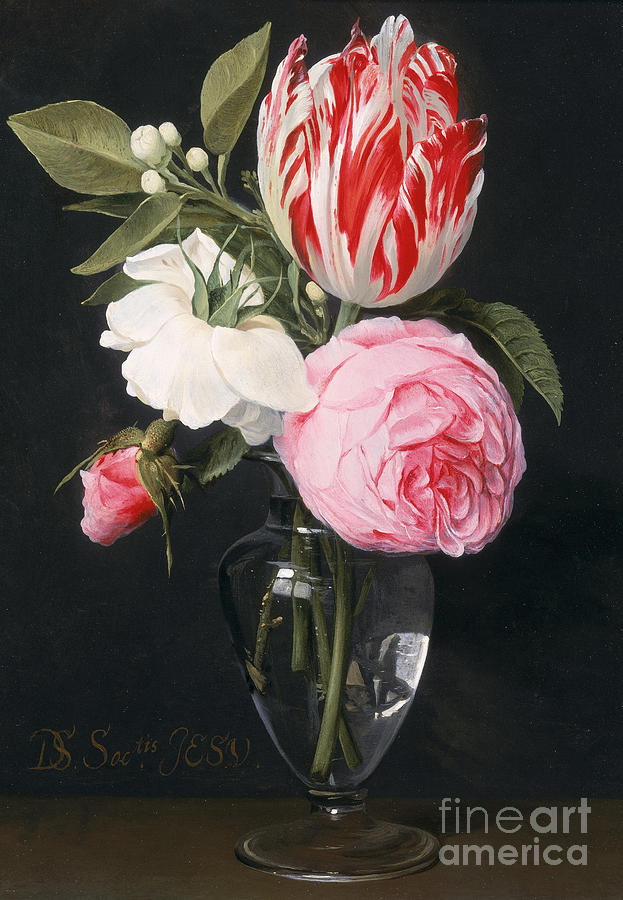 Flowers in a Glass Vase Painting by Daniel Seghers