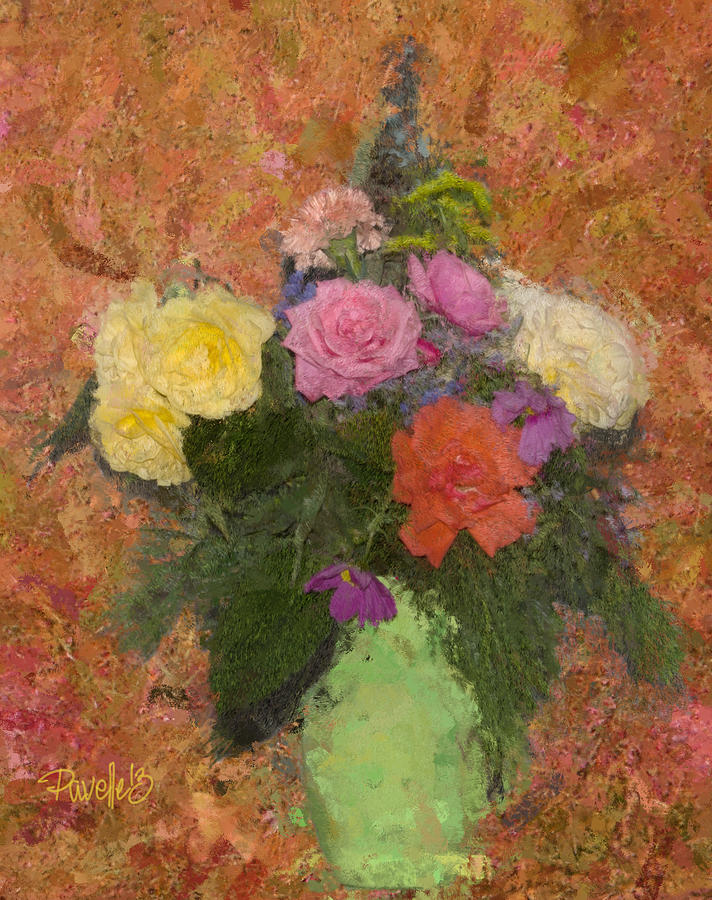 Flowers in a Green Vase Digital Art by Jim Pavelle