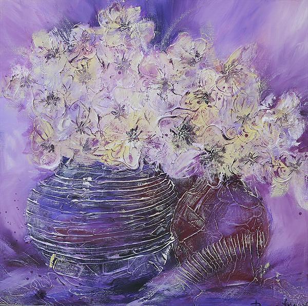Still Life Painting - Flowers in a Lilac Vase by Irina Rumyantseva