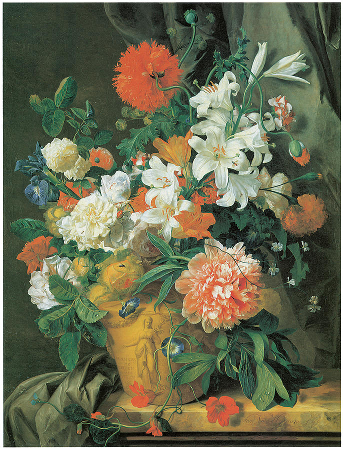 Jan Van Huysum Painting - Flowers in a terra Cotta Vase by Jan Van Huysum