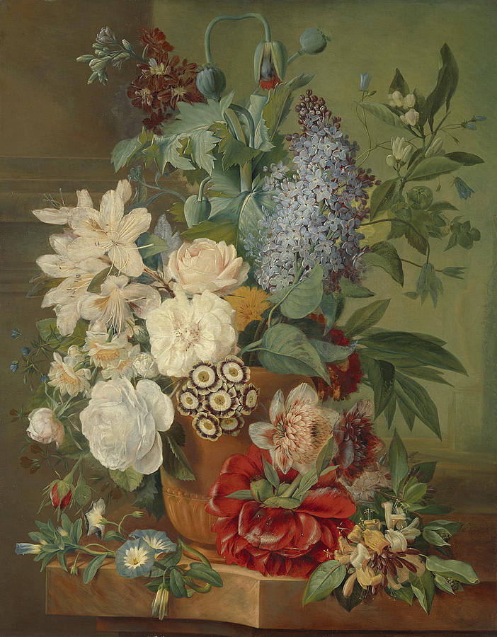 Flowers In A Terracotta Vase Painting - Flowers in a Terracotta Vase by Celestial Images