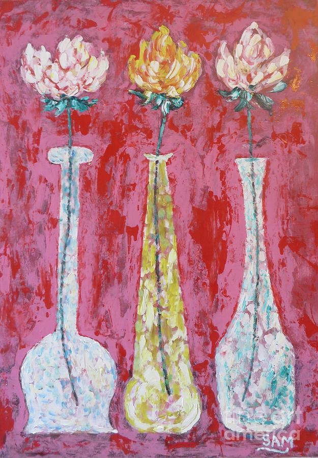 Flowers In A Vase  Painting by Sam Shaker