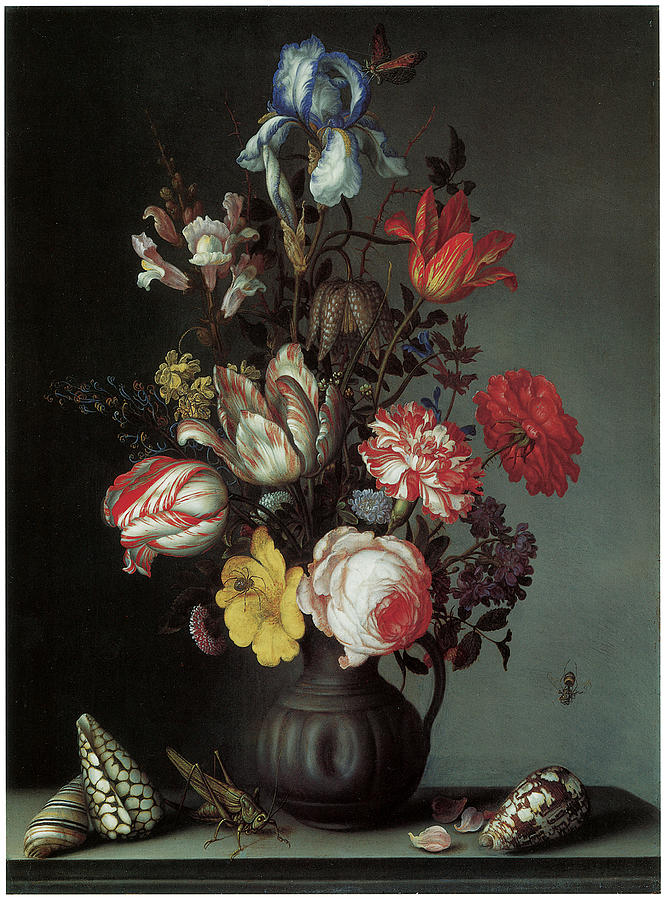 Balthasar Van Der Ast Painting - Flowers in a Vase with Shells and INsects by Balthasar Van Der Ast